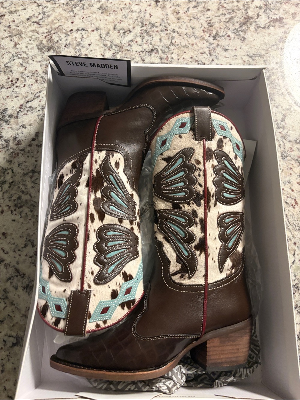 Steve Madden Brown and Turquoise Western Heeled Boots